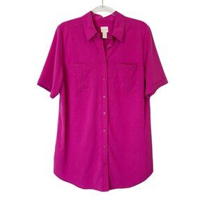 Chicos Modal Button Up Tunic Top‎ Women’s Size 2 US Large Pink Short Sleeve